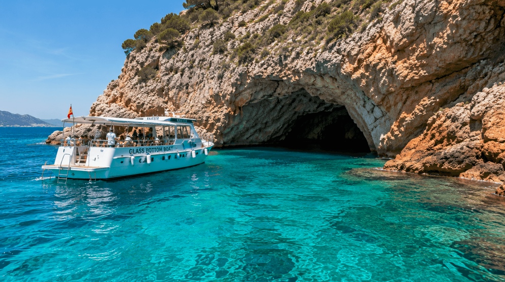 Blue Cave boat trip in Alcudia near the sea cave and crystal-clear waters of Formentor